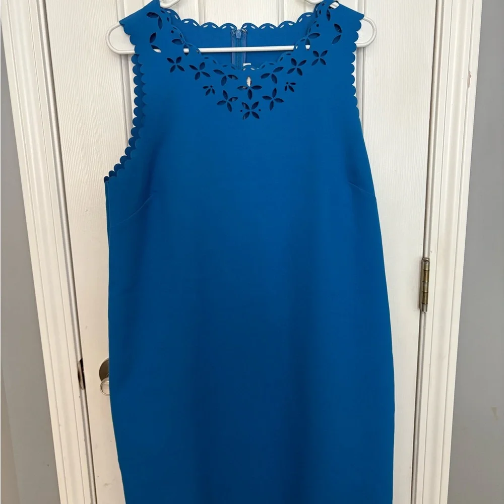 J. Crew Laser Cut Floral Shift Dress, Blue, Women Size 16